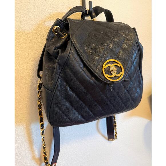Chanel Vintage Navy Caviar Lambskin Backpack 24k Gold Hardware 80s 90s main image 9